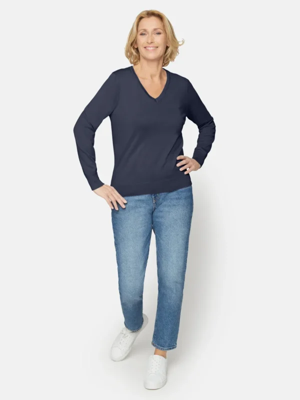 Brandtex Pullovers<Pullover Med V-hals - Midnight Blue
